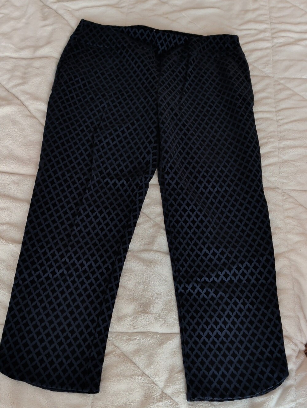 crown & ivy Navy With Black Diamond Pattern Ankle Pants